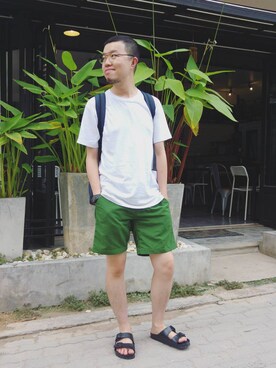 「travel」｜「アイテム（サンダル）」を使った、Paak Chanさん（メンズ・172cm）の夏コーディネート