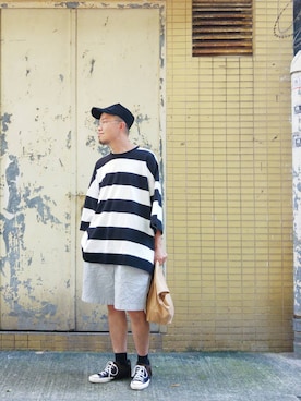 「PLEATS PLEASE（プリーツプリーズ）のアイテム（帽子）」を使った、Paak Chanさん（メンズ・172cm）の秋コーディネート