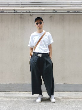 「PLEATS PLEASE（プリーツプリーズ）のアイテム（帽子）」を使った、Paak Chanさん（メンズ・172cm）の秋コーディネート