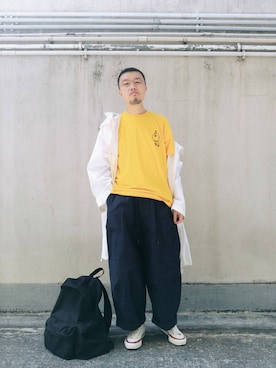 「アイテム（ミリタリージャケット、ホワイト系）」を使った、Paak Chanさん（メンズ・172cm）の秋コーディネート