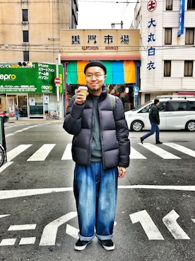 「travel」｜「アイテム（ダウンジャケット/コート）」を使った、Paak Chanさん（メンズ・172cm）の冬コーディネート