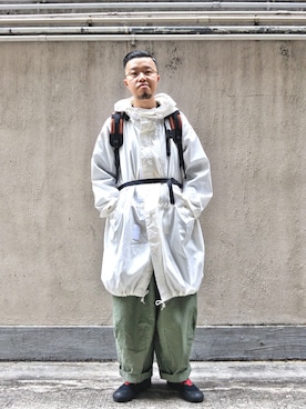 「Gregory」｜「アイテム（ミリタリージャケット）」を使った、Paak Chanさん（メンズ・172cm）の冬コーディネート