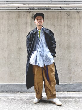 「KIJIMA TAKAYUKI」｜「アイテム（トレンチコート）」を使った、Paak Chanさん（メンズ・172cm）の冬コーディネート