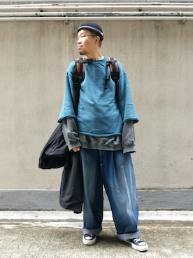 「plain-me（プレインミー）のアイテム（スウェット）」を使った、Paak Chanさん（メンズ・172cm）の春コーディネート