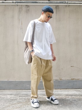 「POOL（プール）のアイテム（バッグ）」を使った、Paak Chanさん（メンズ・172cm）の秋コーディネート