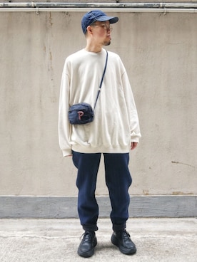 「TCB jeans（ティーシービージーンズ）のアイテム（帽子）」を使った、Paak Chanさん（メンズ・172cm）の冬コーディネート
