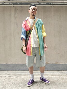「MSGM（エムエスジーエム）のアイテム（カーゴパンツ）」を使った、Paak Chanさん（メンズ・172cm）の春コーディネート