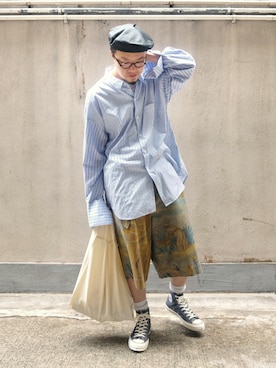 「DRIES VAN NOTEN（ドリスヴァンノッテン）のアイテム（カーゴパンツ）」を使った、Paak Chanさん（メンズ・172cm）の春コーディネート