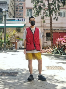 「アイテム（カーゴパンツ、イエロー系）」を使った、Paak Chanさん（メンズ・172cm）の春コーディネート