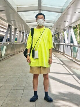 「アイテム（カーゴパンツ、ブラウン系）」を使った、Paak Chanさん（メンズ・172cm）の夏コーディネート