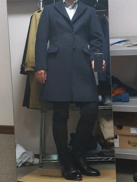 「COMME CA ISM（コムサイズム）のアイテム（チェスターコート）」を使った、ダイテンさん（メンズ・173cm）の秋コーディネート