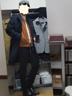 「COMME CA ISM（コムサイズム）のアイテム（チェスターコート）」を使った、ダイテンさん（メンズ・173cm）の秋コーディネート
