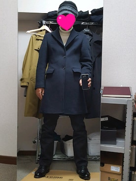 「COMME CA ISM（コムサイズム）のアイテム（チェスターコート）」を使った、ダイテンさん（メンズ・173cm）の秋コーディネート