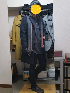 「COMME CA ISM（コムサイズム）のアイテム（チェスターコート）」を使った、ダイテンさん（メンズ・173cm）の冬コーディネート