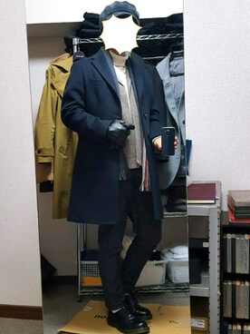 「COMME CA ISM（コムサイズム）のアイテム（チェスターコート）」を使った、ダイテンさん（メンズ・173cm）の冬コーディネート