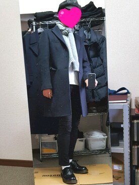 「COMME CA ISM（コムサイズム）のアイテム（チェスターコート）」を使った、ダイテンさん（メンズ・173cm）の冬コーディネート