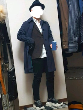 「Paul Smith（ポールスミス）のアイテム（ステンカラーコート）」を使った、ダイテンさん（メンズ・174cm）の冬コーディネート