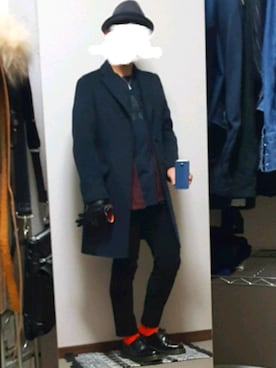 「COMME CA ISM（コムサイズム）のアイテム（チェスターコート）」を使った、ダイテンさん（メンズ・174cm）の冬コーディネート