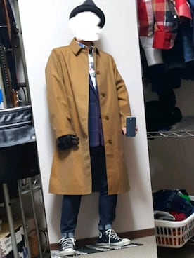 「ステンカラーコート ベージュ」｜ダイテンさん（メンズ・174cm）の冬コーディネート
