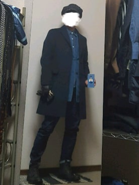 「COMME CA ISM（コムサイズム）のアイテム（チェスターコート）」を使った、ダイテンさん（メンズ・174cm）の冬コーディネート