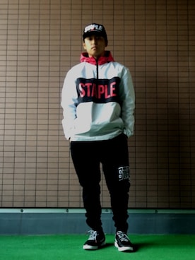 「staple（ステイプル）のアイテム（ジャケット/アウター）」を使った、のさん（メンズ・171cm）の秋コーディネート