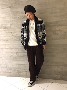「RAGEBLUE（レイジブルー）のアイテム（ハンチング/ベレー帽）」を使った、HARUさん（メンズ・168cm）の冬コーディネート