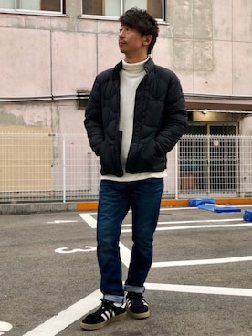 「Lee（リー）のLEE/別注THERMOLITE Skinny（デニムパンツ）」を使った、e-1さん（メンズ・161cm）の冬コーディネート