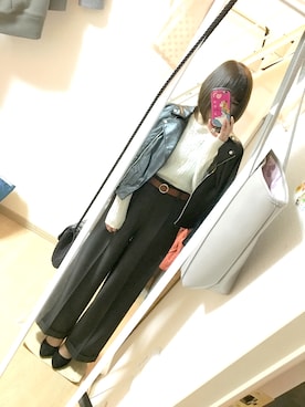 「PAGEBOY（ページボーイ）のアイテム（ライダースジャケット）」を使った、ぷーさんさん（レディース・155cm）の冬コーディネート