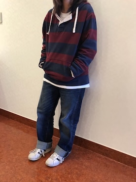 「ラガーシャツ」｜あやのさん（レディース・154cm）の冬コーディネート