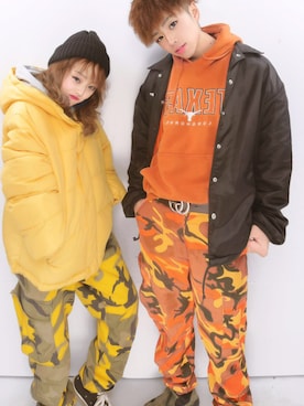 「アイテム（カーゴパンツ、イエロー系）」を使った、Hさん（メンズ・170cm）の冬コーディネート