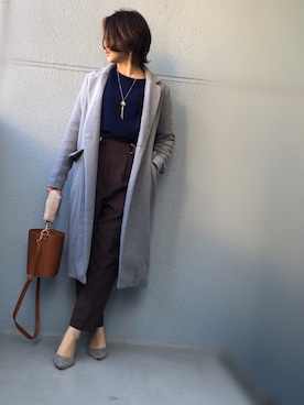 「アイテム（パンプス、グレー系）」を使った、chocoさん（レディース・163cm）の冬コーディネート