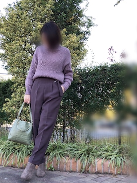 「UR'S（ユアーズ）のｵｰﾊﾞｰｻｲｽﾞﾀｰﾄﾙﾆｯﾄ（ニット/セーター、パープル系）」を使った、chocoさん（レディース・163cm）の冬コーディネート
