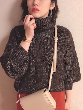 「aquagarage（アクアガレージ）のアイテム（ニット/セーター、ブラウン系）」を使った、chocoさん（レディース・163cm）の冬コーディネート