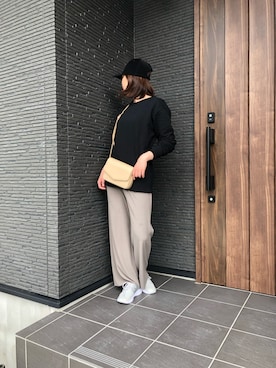 「coca（coca）（コカ）のカットオフニットリブワイドパンツ（その他パンツ、グレー系）」を使った、chocoさん（レディース・163cm）の春コーディネート