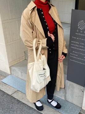 「ADAM ET ROPE'（アダムエロペ）のアイテム（トレンチコート）」を使った、minさん（レディース・158cm）の冬コーディネート