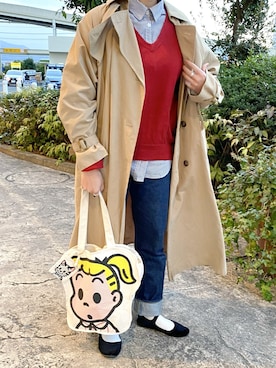 「ADAM ET ROPE'（アダムエロペ）のアイテム（トレンチコート）」を使った、minさん（レディース・158cm）の冬コーディネート