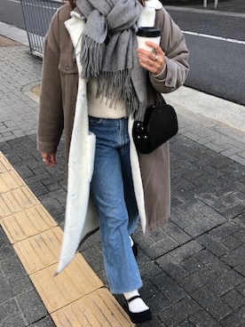 「LAKOLE（ラコレ）のアイテム（その他アウター）」を使った、minさん（レディース・158cm）の冬コーディネート