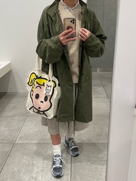 「シャツワンピ」｜「アイテム（モッズコート）」を使った、minさん（レディース・158cm）の春コーディネート