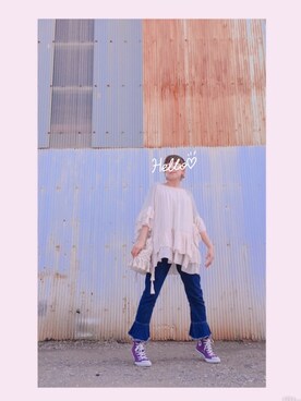 「WEGO（ウィゴー）のWEGO/マクラメ巾着ショルダーバッグ（ショルダーバッグ）」を使った、HYOさん（レディース・166cm）の夏コーディネート