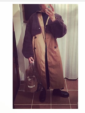 「ボア」｜「アイテム（トレンチコート）」を使った、HYOさん（レディース・166cm）の冬コーディネート