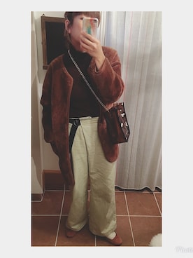 「GU（ジーユー）のアイテム（ノーカラージャケット）」を使った、HYOさん（レディース・166cm）の冬コーディネート