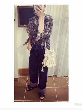 「WEGO（ウィゴー）のWEGO/マクラメ巾着ショルダーバッグ（ショルダーバッグ）」を使った、HYOさん（レディース・166cm）の春コーディネート