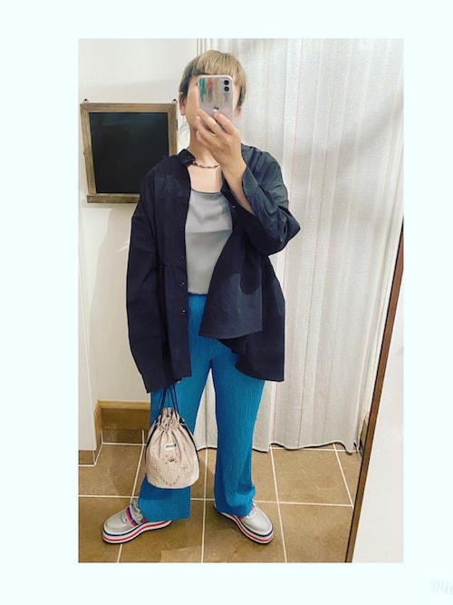 バンドカラー切り替えギャザーブラウス（シャツ/ブラウス）｜coca