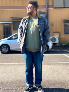 「Eddie Bauer（エディーバウアー）のアイテム（ニット/セーター）」を使った、Cokky さん（メンズ・178cm）の冬コーディネート