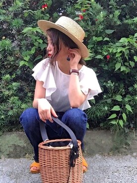 田中日菜さんの「BOATER HAT」を使ったコーディネート
