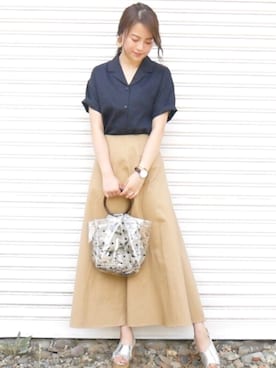 「PICCIN（ピッチン）のアイテム（バッグ）」を使った、田中日菜さん（レディース・161cm）の夏コーディネート