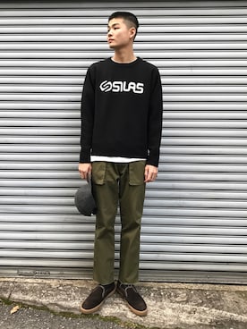 「ロゴニット」｜hsmtさん（メンズ・180cm）の冬コーディネート