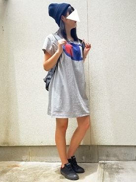 「カフェ」｜「アイテム（スリッポン）」を使った、しのもんさん（レディース・161cm）の夏コーディネート