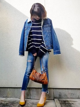 「Ungrid（アングリッド）のフレイドヘムストスリ（デニムパンツ）」を使った、しのもんさん（レディース・161cm）の冬コーディネート