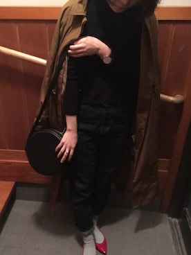「OSMOSIS（オズモーシス）のアイテム（ステンカラーコート）」を使った、mikkoさん（レディース・158cm）の冬コーディネート